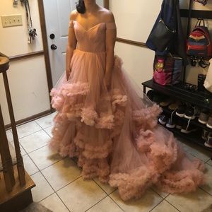 NWT Chotronette Pink Tulle off the shoulder gown